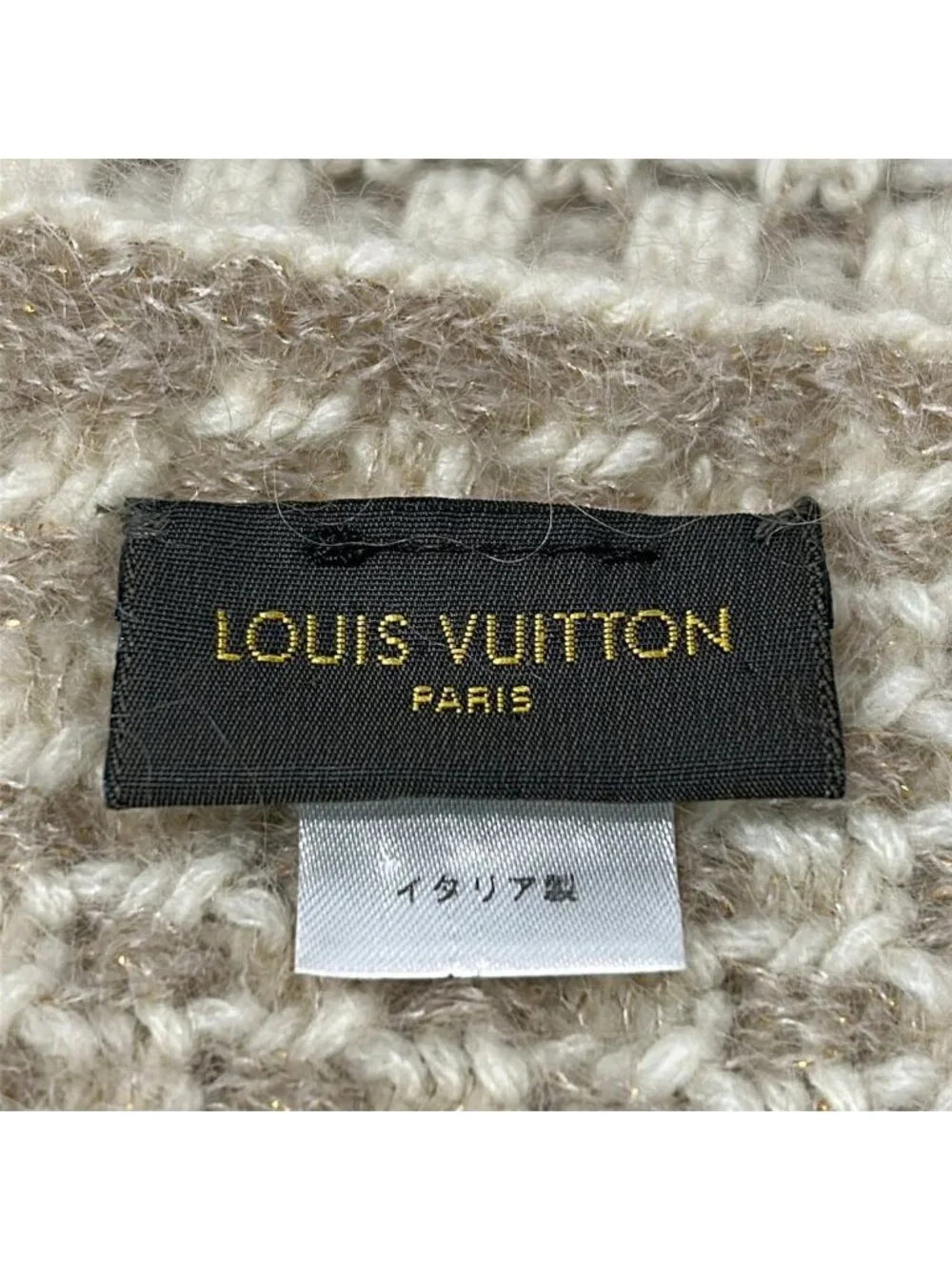 Louis Vuitton Scarf Echarpe Damier Ecology Beige Ivory Gold Cashmere Silk